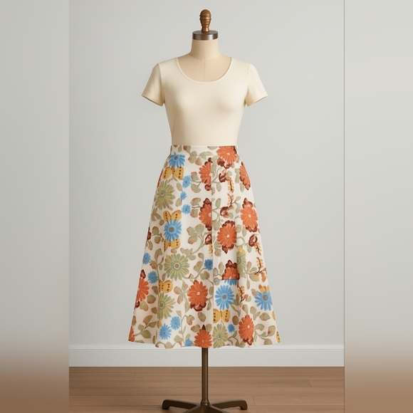 Bogner Dresses & Skirts - Bogner Cream A-Line Floral Midi Skirt with Flowers, Size 12 (42), NWOT